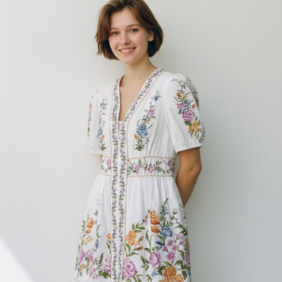 Calypso St. Barth Dresses & Skirts - NWOT White Beach Dress with bright florals SZ Large/ Button down/ Vacation